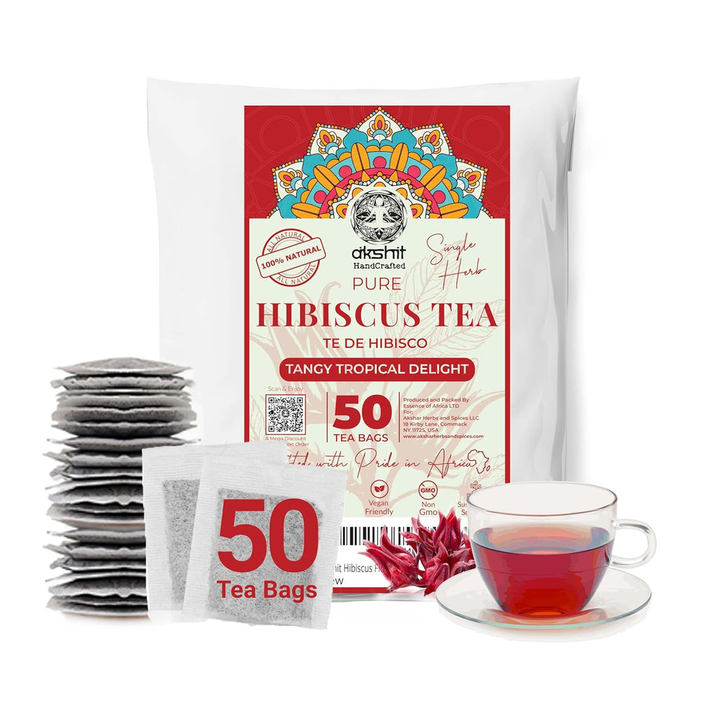 Hibiscus Tea Bags 50 Count – Pure Dried Hibiscus, Caffeine-Free, Stress-Relieving Herbal Tea