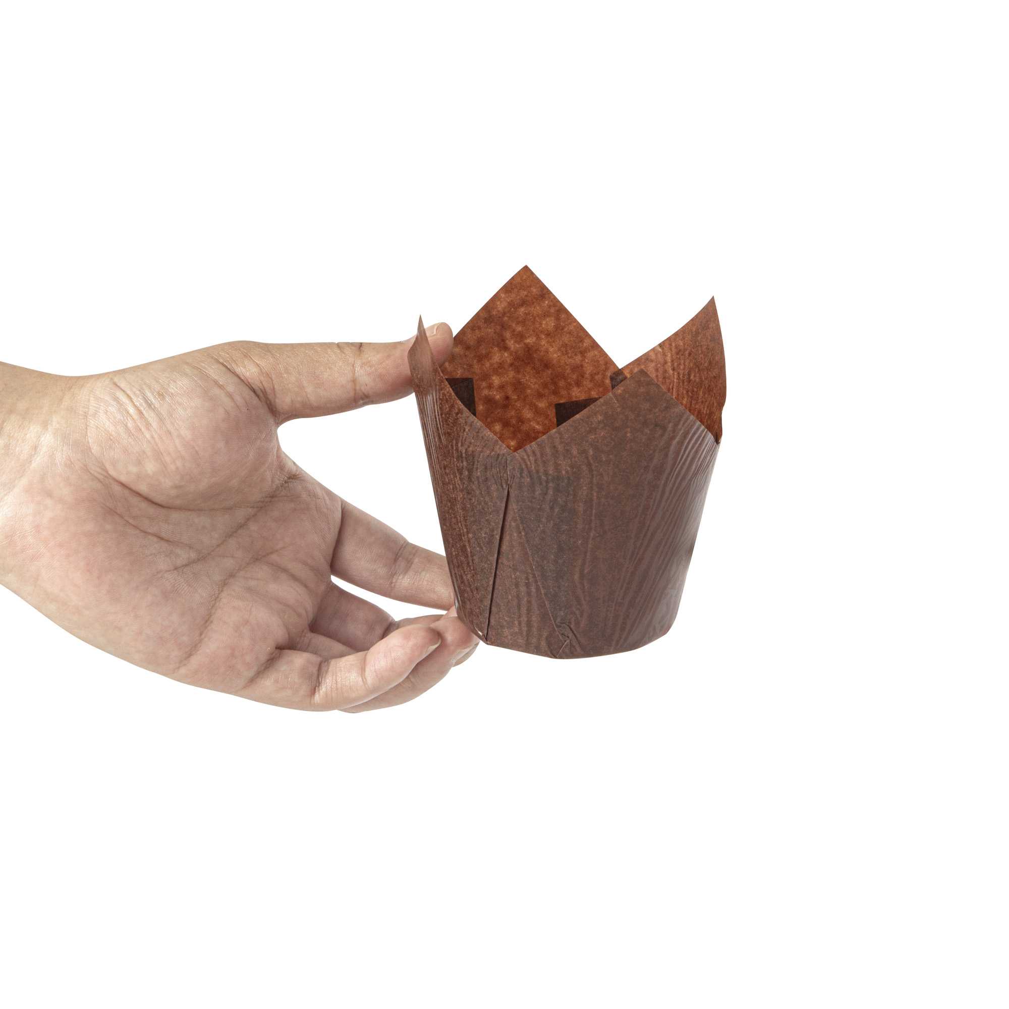 Panificio 4 oz Brown Paper Tulip Baking Cup - Greaseproof - 3 1/2" x 3 1/2" x 3 1/2" - 200 count box