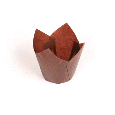 Panificio 4 oz Brown Paper Tulip Baking Cup - Greaseproof - 3 1/2" x 3 1/2" x 3 1/2" - 200 count box