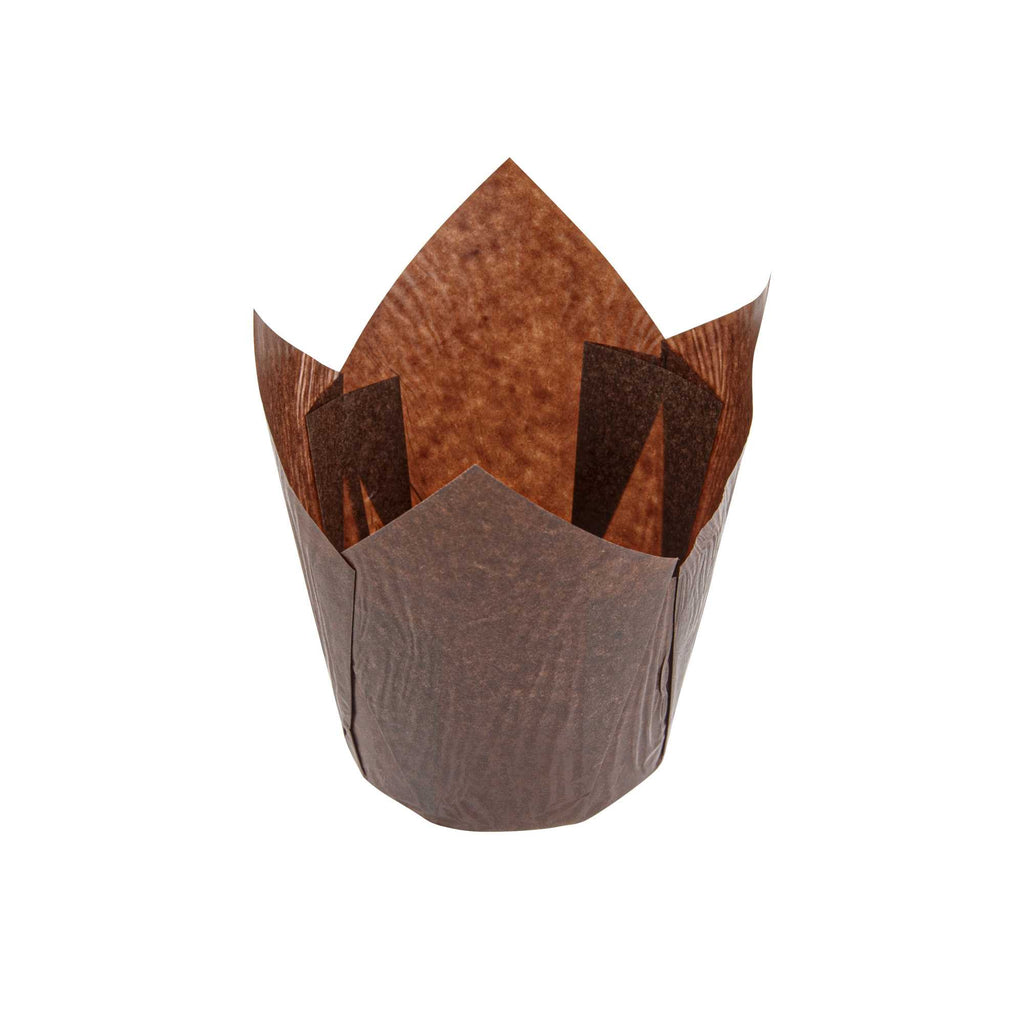 Panificio 4 oz Brown Paper Tulip Baking Cup - Greaseproof - 3 1/2" x 3 1/2" x 3 1/2" - 200 count box