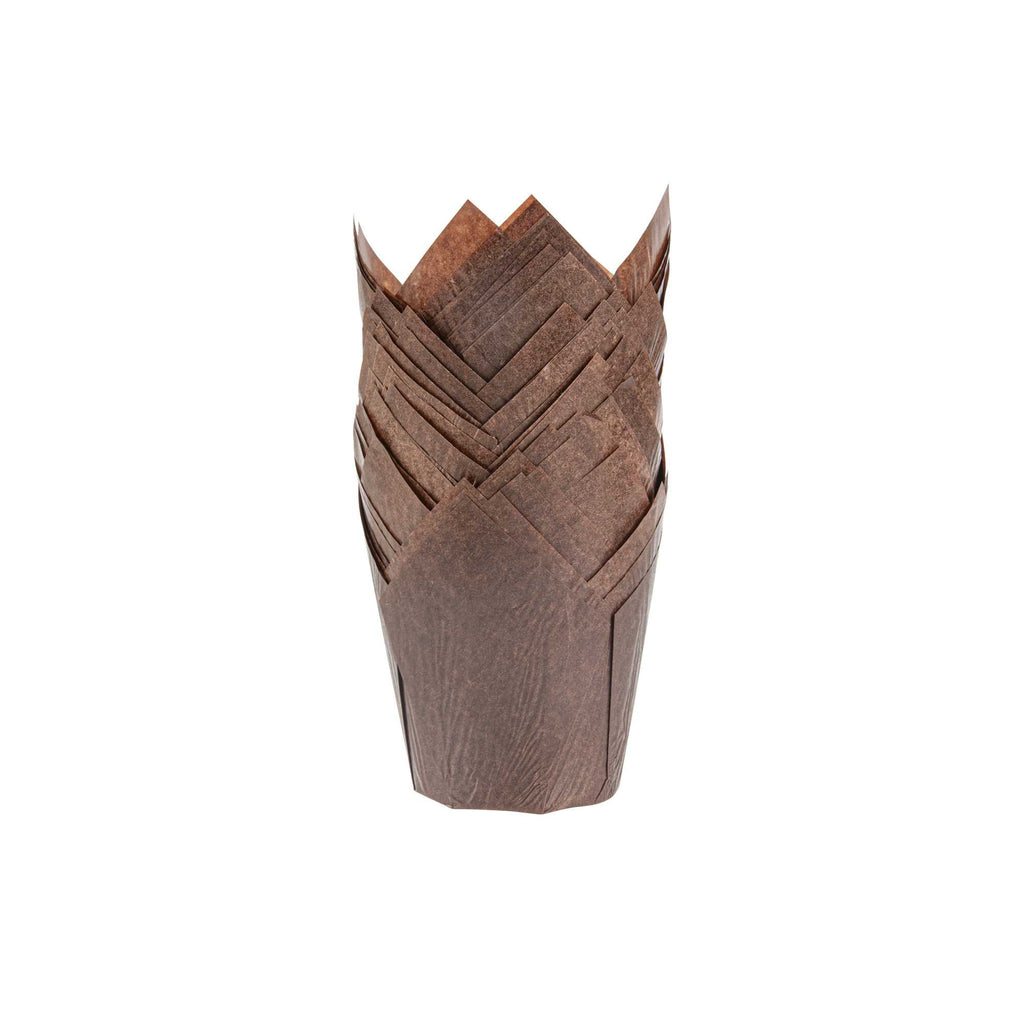 Panificio 4 oz Brown Paper Tulip Baking Cup - Greaseproof - 3 1/2" x 3 1/2" x 3 1/2" - 200 count box