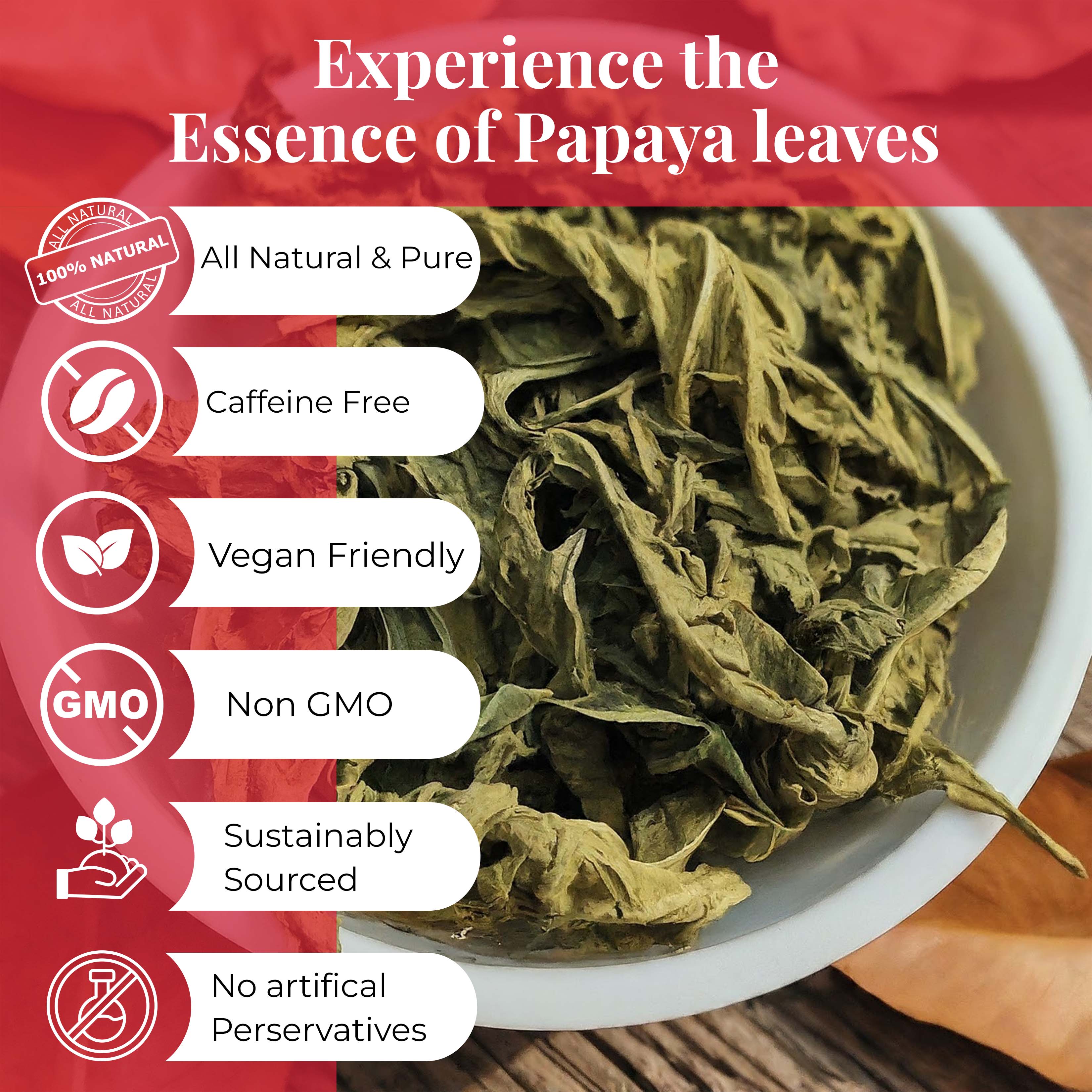 Akshit Papaya Leaves, Hojas de papaya, 2.6oz, Dried Papaya Leaf, Herbal Tea, Non GMO, Caffeine free, Sugar free, Rich In Vitamins.